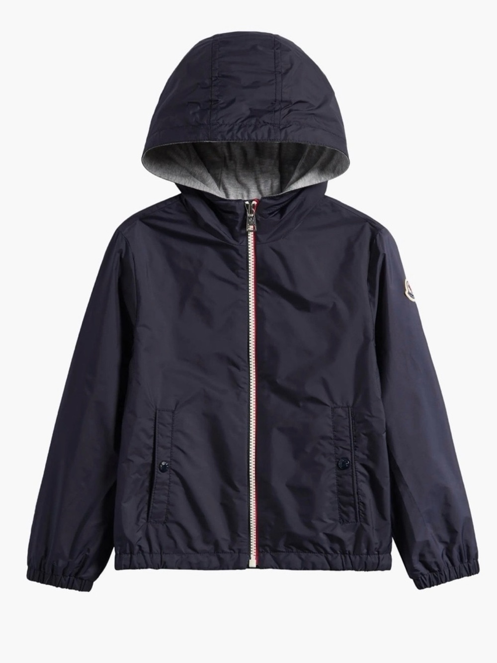 Moncler Navy Hooded Rain Jacket with Grey Hood Lining